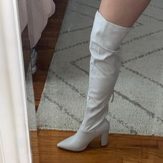 Brand New Thigh High Boots. Comes With Original Packaging. Worn Once. Chic Thigh High Heeled Boots For Spring, Spring Over-the-knee Heeled Boots, Pointed Toe Knee-high Boots For Night Out In Spring, Trendy Wide Calf Knee-high Heels, Elegant Thigh High Heeled Boots For Spring, Elegant Thigh-high Heeled Boots For Spring, Elegant Thigh High Boots For Spring, Elegant Over-the-knee Heeled Boots For Spring, Pointed Toe Synthetic Knee-high Boots For Spring