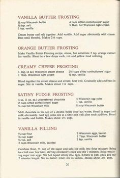 the menu for an orange butter frosting