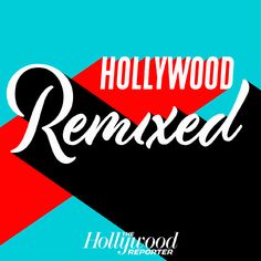 the hollywood logo is shown in red, black, and blue with words that read,