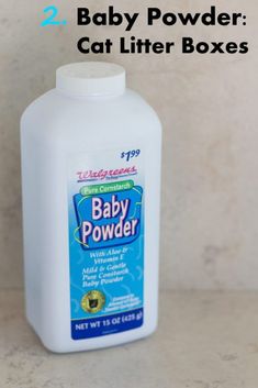 a bottle of baby powder sitting on top of a counter