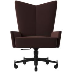 a brown office chair with wheels and casteors on an isolated white background, viewed from the front