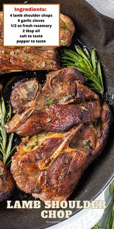 lamb chops in a skillet with rosemary garnish