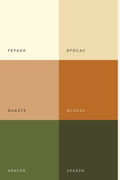 the color palette is different shades of green, yellow and brown with white letters on each side