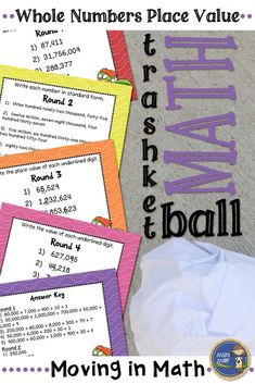 three posters with the words moving in math on them and an image of a ball