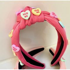 Enhance your Valentine's Day look with our hot pink Valentines Headband Candy Heart. This cute accessory will make you look good and add a nice touch to your outfit. Perfect for a playful and fun holiday look. (Limited stock, get yours now!) Pink Headband, Conversation Heart, Knotted Headband, Top Knot, Gift For Women, Hot Pink, Valentine's Day, Hair Accessories, Candy