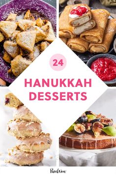 the top 20 hanukkah desserts with text overlay that reads, 24 hanukkah desserts