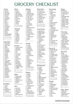 a list of grocery lists with the words,'master grocery list'in black and white