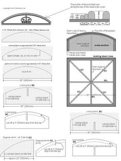 the plans for an arched window and door are shown in blueprint, with measurements to each