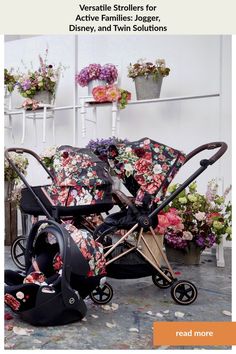 an image of a baby stroller with flowers on it