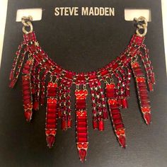 New Red Statement Necklace By Steve Madden. Gorgeous! Red Party Jewelry With Jewels, Red Costume Jewelry Necklaces For Party, Red Costume Jewelry For Valentine's Day, Red Metal Necklaces For Party, Red Jewels Jewelry For Valentine's Day, Red Jeweled Jewelry For Valentine's Day, Red Jeweled Valentine's Day Jewelry, Red Valentine's Day Jewelry, Red Beaded Costume Jewelry