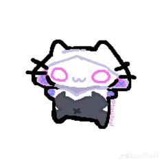 a drawing of a cat with pink eyes and a bow tie on it's chest