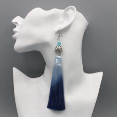 These Are Brand New Tassel Style Long Drop Earrings And They Are Approximately 1/2" Wide And 5-3/4" Long (Including The Hook). The Finished Weight For Both Earrings Is 20 Grams. E0617 Blue Tassel Earrings, Boho Blue, Blue Tassel, Long Drop Earrings, The Hook, Earrings Long, Tassel Earrings, Long Earrings, Blue And Silver