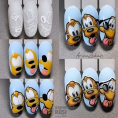 Emo Nails, Ongles Bling Bling, Accent Nail Art, French Manicure Nail Designs, Cartoon Nail Designs, Nailart Tutorial, Disney Acrylic Nails, Mickey Nails, Nail Art For Kids