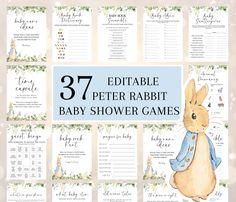 the baby shower game is shown with an image of a rabbit and flowers on it