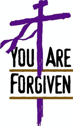 a purple cross with the words you are forgven on it and an arrow