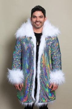 Winter Rave Outfits, White Faux Fur Coat, Faux Fur Cape, Men Coat