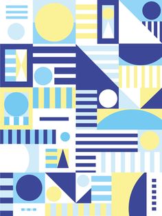 an abstract blue and yellow background with geometric shapes