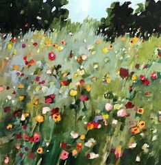 an oil painting of flowers in a field