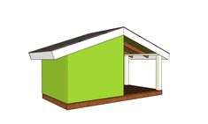 a small green shed with a roof over it