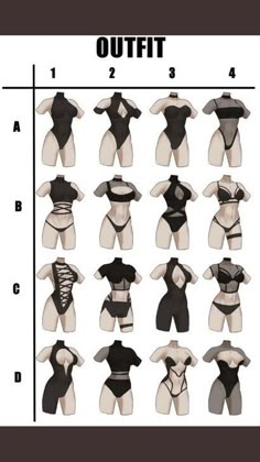 a chart showing the different types of swimsuits for men and women in various sizes