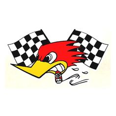 an angry bird with a checkered flag on it's head is screaming at the viewer