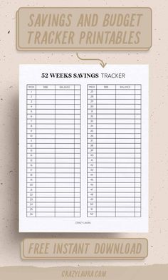 a printable savings tracker with the words saving and budget tracker on top of it