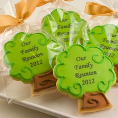 decorated cookies in the shape of trees for family reunion