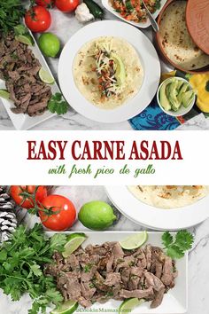 easy carne asada with fresh salsa and guacamole on the side