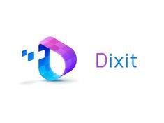 the logo for dixit is shown in purple and blue colors on a white background