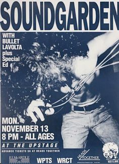 the poster for sound garden shows an image of a man with his hands in the air