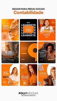 an orange and white flyer with many different images on it, including the words'design para