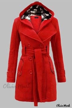 Color: Red, Size: 2XL Red Outerwear, Woolen Coat Woman, Long Peacoat, Ikat Pinggang, Women Overcoat, Red Coat, Woolen Coat, Parka Coat, Trench Coats Women