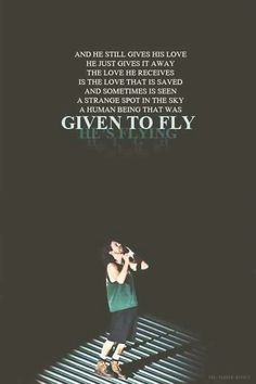 a man standing on top of a metal floor next to a quote from the movie give'em to fly