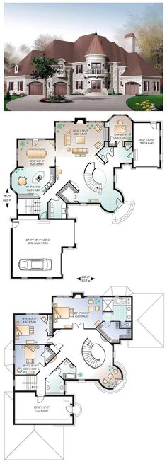 two floor plans for a large house with lots of room and space to move around