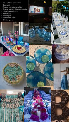 a collage of photos with different themes and colors on them, including cake, desserts, and decorations