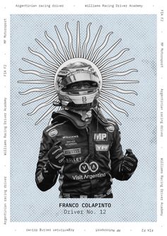 a poster with a man in a racing suit