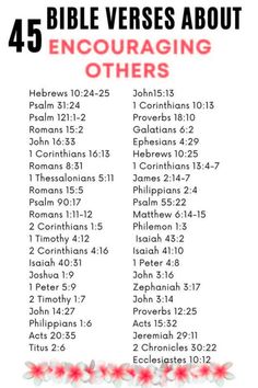 the bible verses about encouraging others with flowers and leaves on it, in red