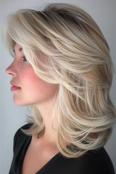 Medium Length Hair Feathered Layers, Blended Layers Medium Hair, Womens Feathered Hairstyles, Layered Bobs For Fine Hair Over 50, Blonde Layered Hair Short, Medium To Long Length Hair With Layers, Feathered Hairstyles Medium Fine Hair, Feathered Layers Medium Hair, Feathered Bangs Medium Hair