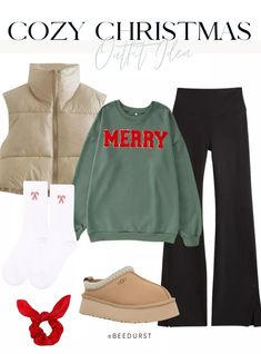 comfy christmas leggings outfit Cozy Christmas Party Outfit, Comfy Christmas Eve Outfits, Comfy Cute Christmas Outfit, Christmas Sweater Outfits Women, Oversized Christmas Sweater Outfit, Christmas Workout Outfit, Easy Holiday Outfits, Wfh Outfits Winter, Christmas Outfit Comfy