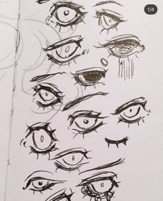 an anime character's eyes are drawn in various ways with the help of pencil