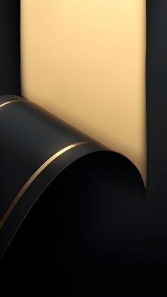 an abstract black and gold background with a curved corner on the left side, light at the end