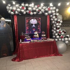 a hockey themed birthday party with balloons and decorations