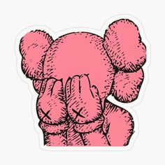 a pink sticker with an image of a hand in the shape of a poodle