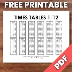 a printable times table with the text free printable