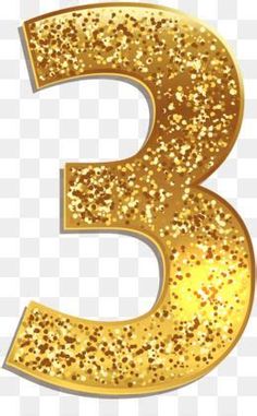 the number three in gold sparkles on a white background, transparent png and psd