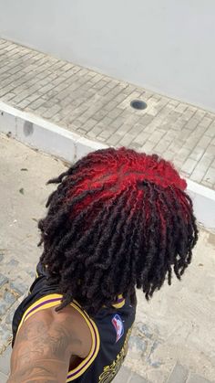 Black And Red Dreads Men, Two Strand Twist Dyed, Afro Hair Dye Colors, High Top Dreads Styles, Loc Colors For Men, Dyed Hair Dreads, Pink Locs Men, Loc Twist Out, Red Locs Men