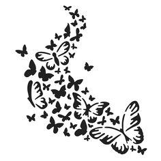 black and white drawing of butterflies flying in the air