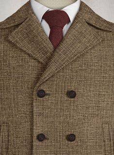 Ideal for the man who takes his style iconic, the Vintage Glasgow Brown Tweed Pea Coat is sure to fast become a wardrobe favourite. Crafted from wool, the interestingly textured tweed coat will make sure you stand out while looking effortlessly smart. 
 
 Look Includes  Vintage Glasgow Brown Tweed Fabric  Faux Horn Brown Buttons  Side Pockets   You can change the look by changing the options. 
 
Lining: 100% Viscose, Dry Clean. Double-breasted Brown Wool Sport Coat, Luxury Double-breasted Tweed Blazer, Brown Tweed Jacket With Lapel Collar And Hidden Buttons, Brown Tweed Jacket With Double Button Closure For Business, Business Tweed Jacket With Hidden Button Closure, Luxury Tweed Blazer With Lapel Collar, Brown Tweed Jacket With Notch Lapel And Double Button, Formal Tweed Outerwear With Hidden Button Closure, Business Tweed Outerwear With Notch Lapel