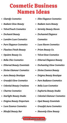 some business names that are in red and white with the words, cosmetic business names ideas