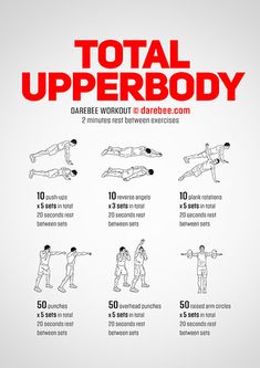 the total upper body workout poster shows how to do it in 5 minutes or less